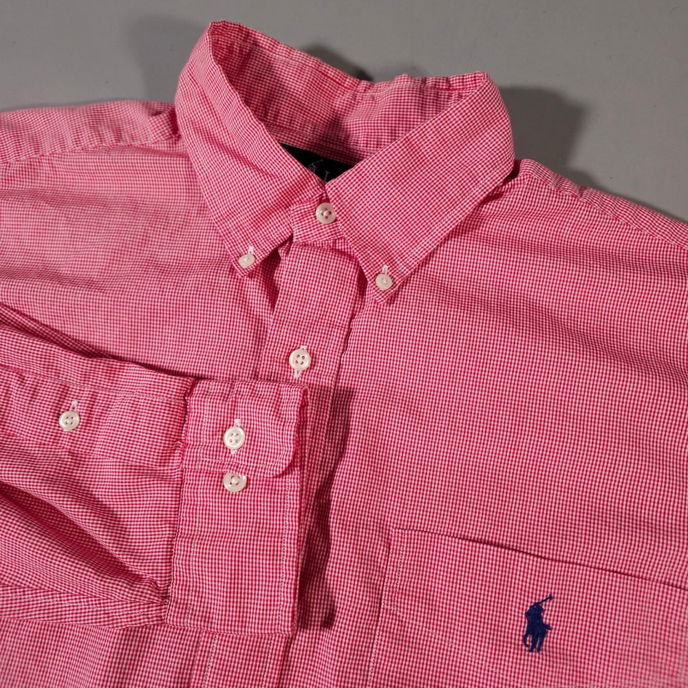 Ralph Lauren‎ Button Down Shirt Mens 16.5 32/33 Red Gingham Yarmouth Cotton